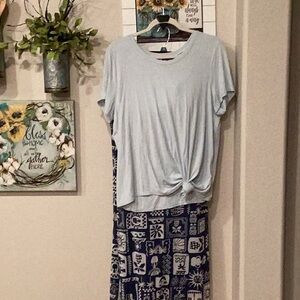 See you on Monday Navy and White Patterned Maxi Skirt and tee